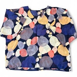 Simple by Suzanne Betro Shirt‎ 1X Blue Yellow Ruched-side Dolman Sleeve Tunic